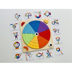 Дерев'яні будівельні блоки Rainbow Puzzle Розвиваюча веселка пазл з картками