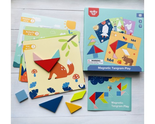 Магнітний дерев'яний танграм Tooky Toy — розвиваюча головоломка в папці