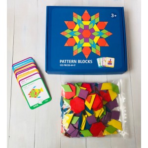 Дерев'яна геометрична мозаїка пазл з картками, 155 деталей PATTERN BLOCKS