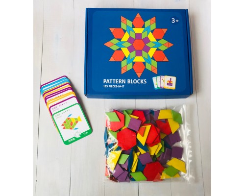 Дерев'яна геометрична мозаїка пазл з картками, 155 деталей PATTERN BLOCKS