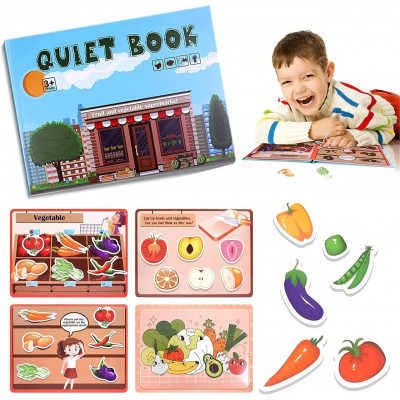 Розвиваюча книга Монтессорі на липучці Quiet Book Овочі та фрукти