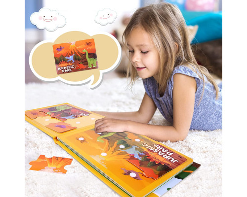 Розвиваюча книга Монтессорі на липучці Quiet Book MENGMENGDA Динозаври
