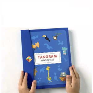 Магнітний танграм у папці з книжкою завдань Дерев’яна розвиваюча головоломка для дітей - синій