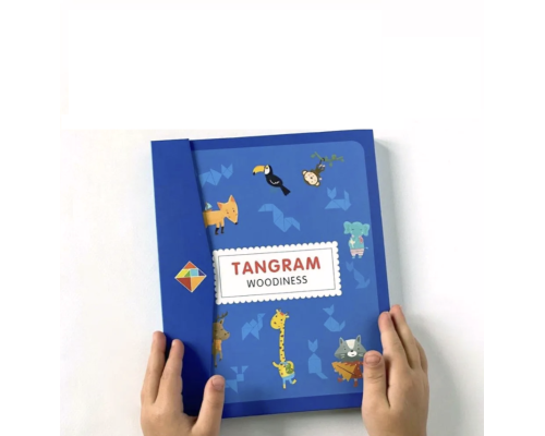 Магнітний танграм у папці з книжкою завдань Дерев’яна розвиваюча головоломка для дітей - синій