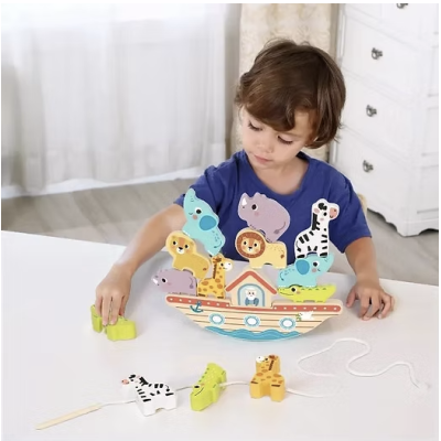 Дитяча дерев’яна гра Tooky Toy «Ковчег Ноя» – балансир і шнурівка