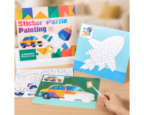 Творчий набір “Стікери-мозаїка Транспорт” Sticker Puzzle Painting (8 картинок + 8 аркушів наліпок)