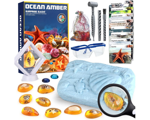 Археологічний набір для розкопок OCEAN AMBER морські істоти 8 шт для дітей STEM